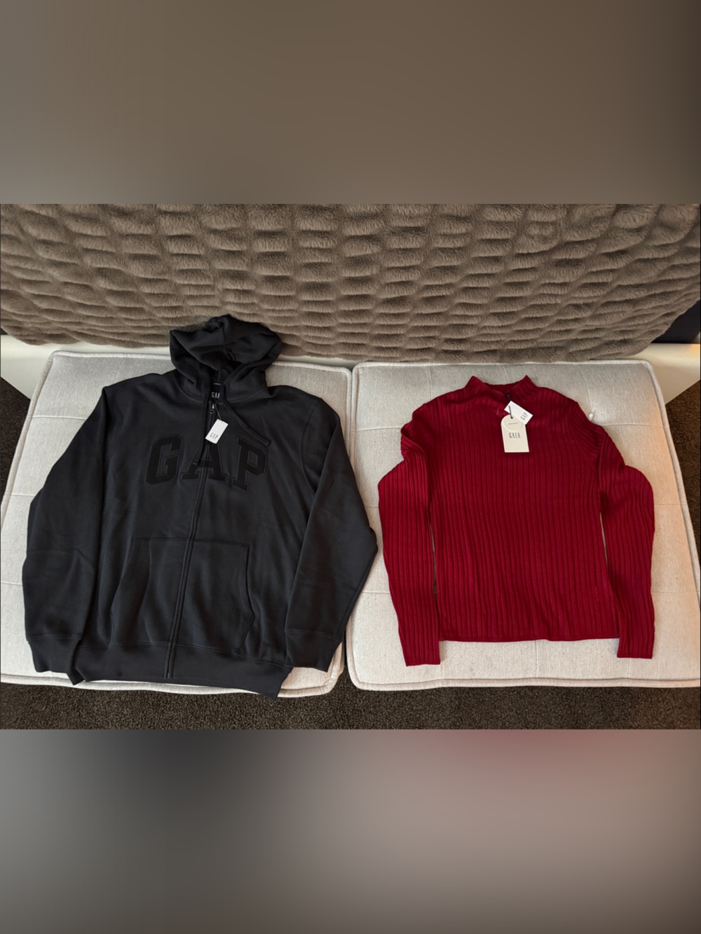 GAP Black Full-Zip Hoodie with Embossed Logo & Gap Gaia Red long sleeve